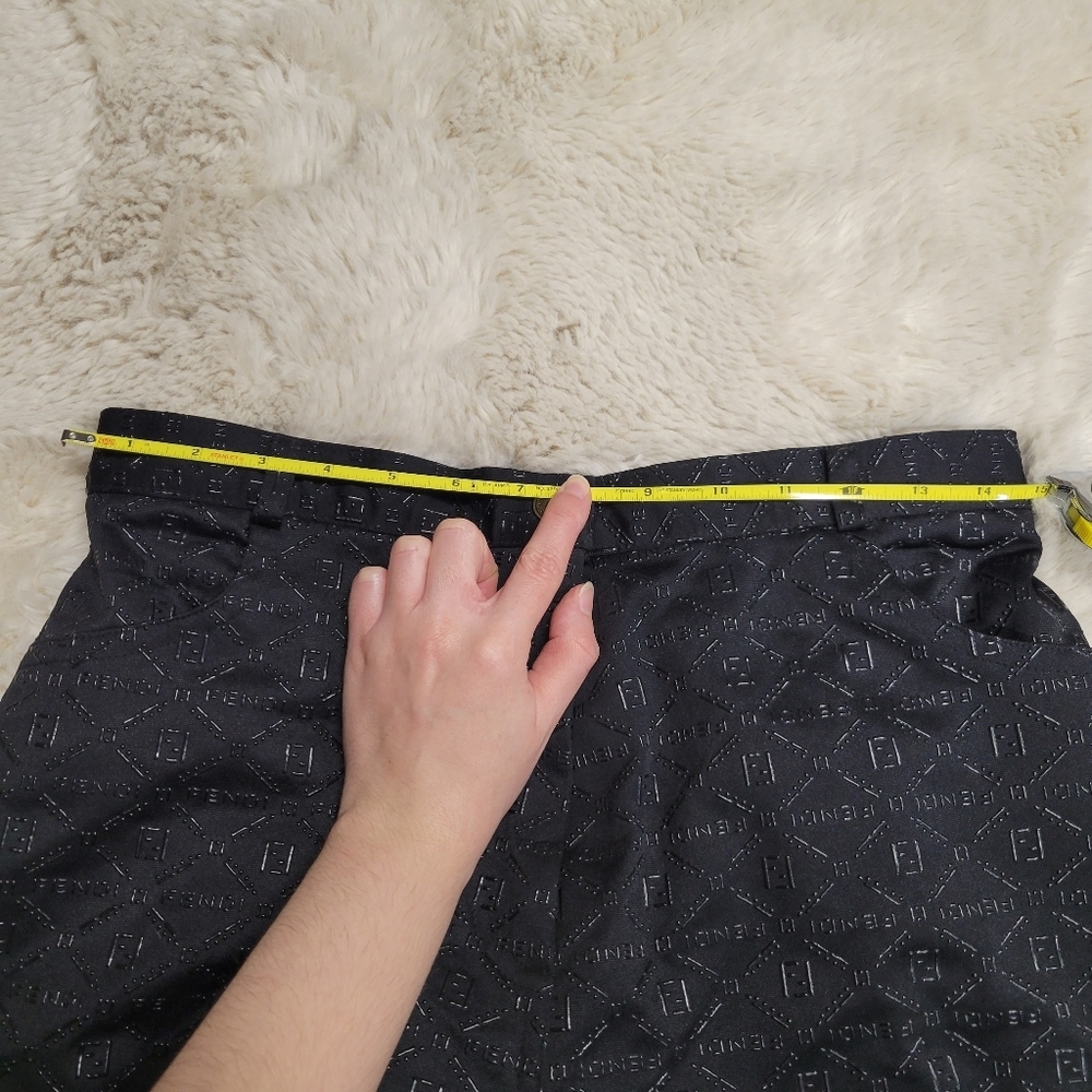 Vintage Fendi FF Zucca Monogram Embossed Pants Black Straight Leg Y2K Designer - Picture 10 of 12